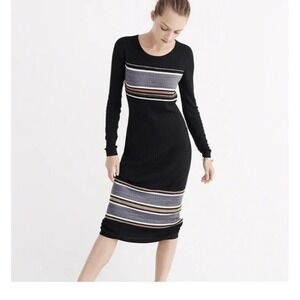 ABERCROMBIE & FITCH A&F Collection Ribbed Long Sleeve Dress Striped‎ XS